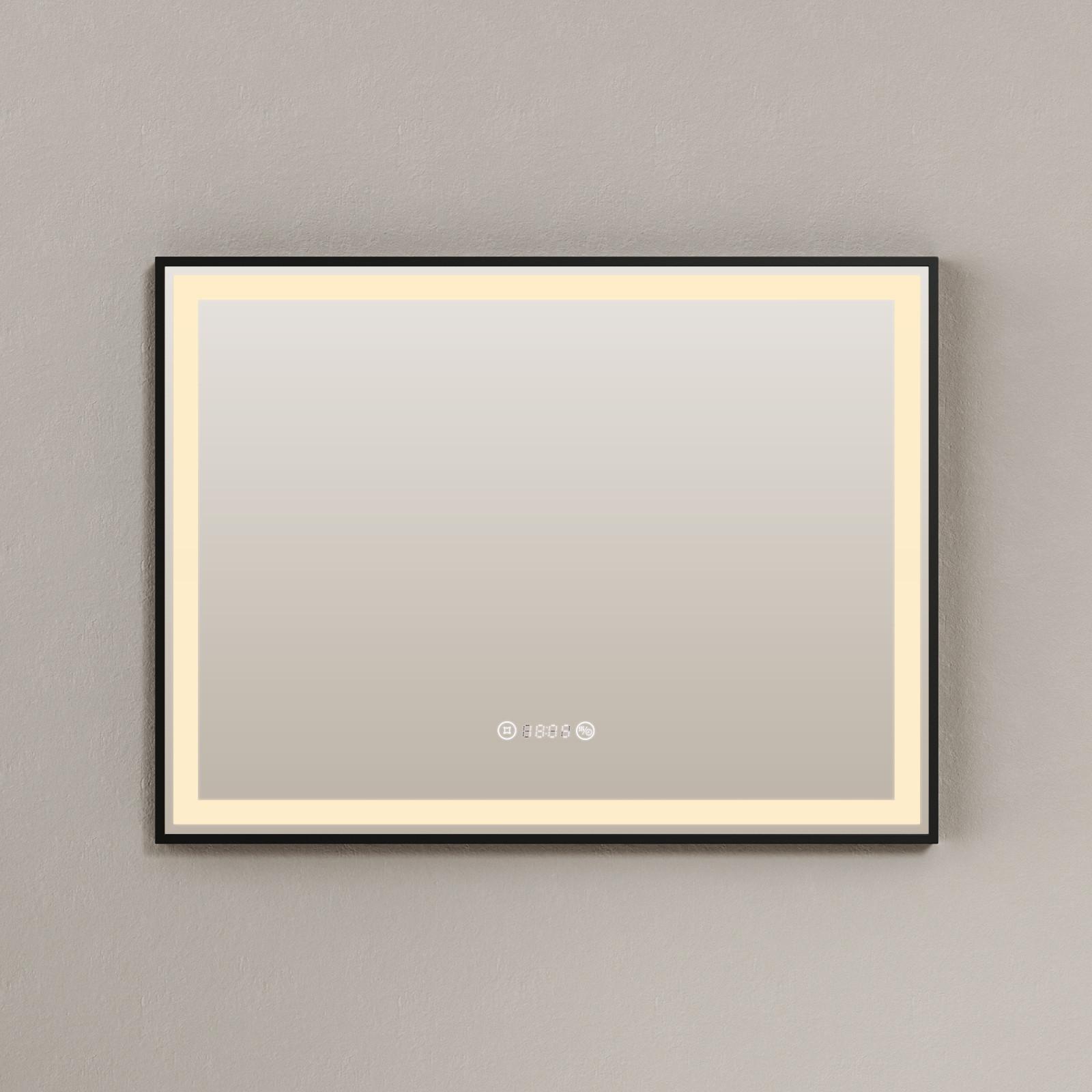BADSPIEGEL mit Beleuchtung Schwarzer Rahmen 80/60 cm - Schwarz, Glas (80/60/3.5cm) - EMKE