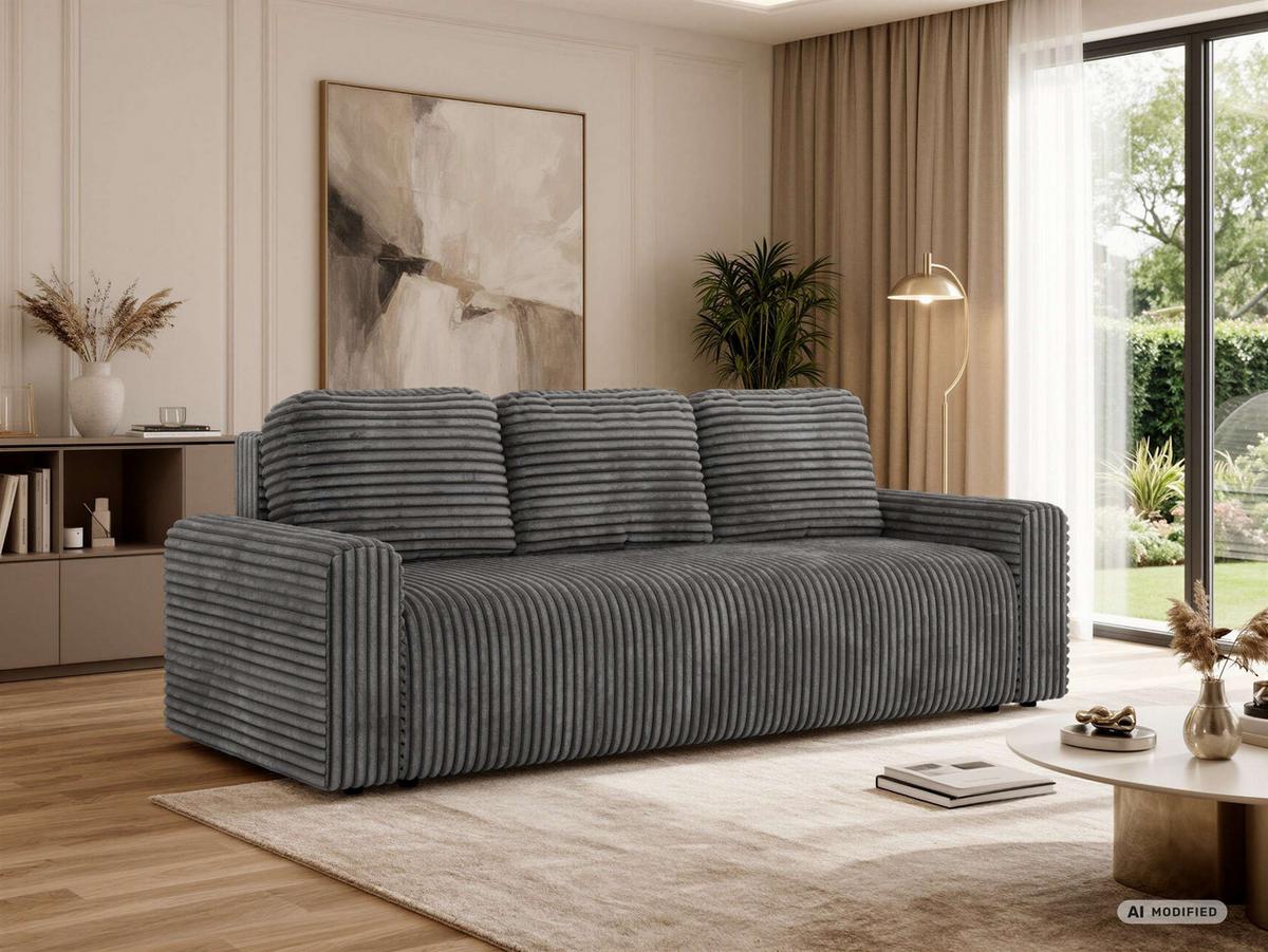 3-SITZER-SOFA NESSARO - Grau Cord - Schwarz/Grau, Kunststoff/Textil (243/92/90cm) - MKS