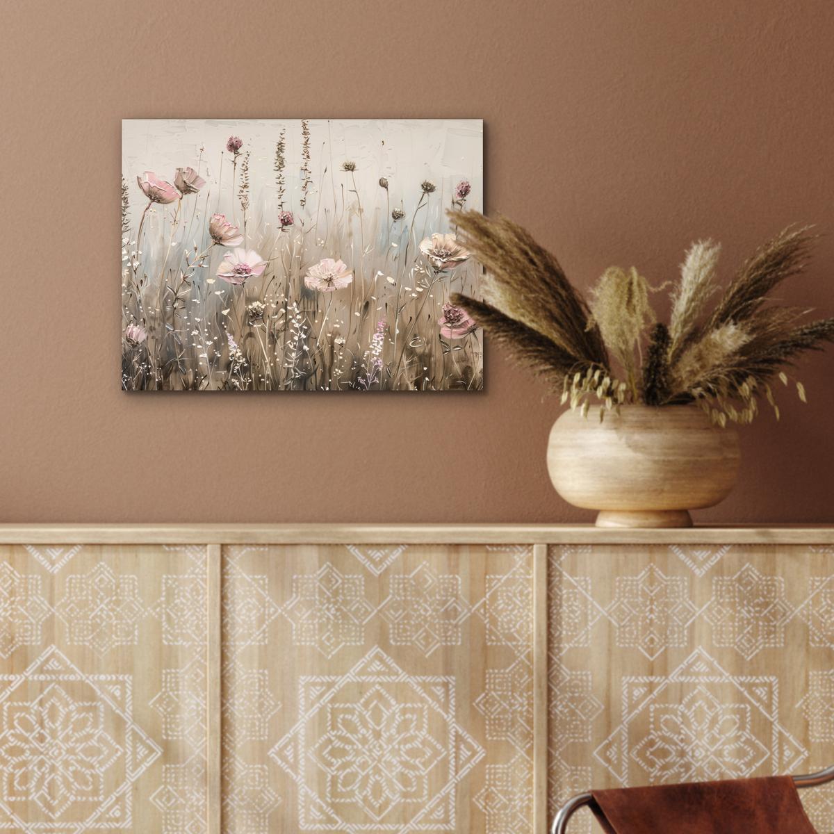 METALLBILD Blumen - Rosa - Modern - Beige 40x30 cm - Beige, Metall (40/30cm) - MuchoWow