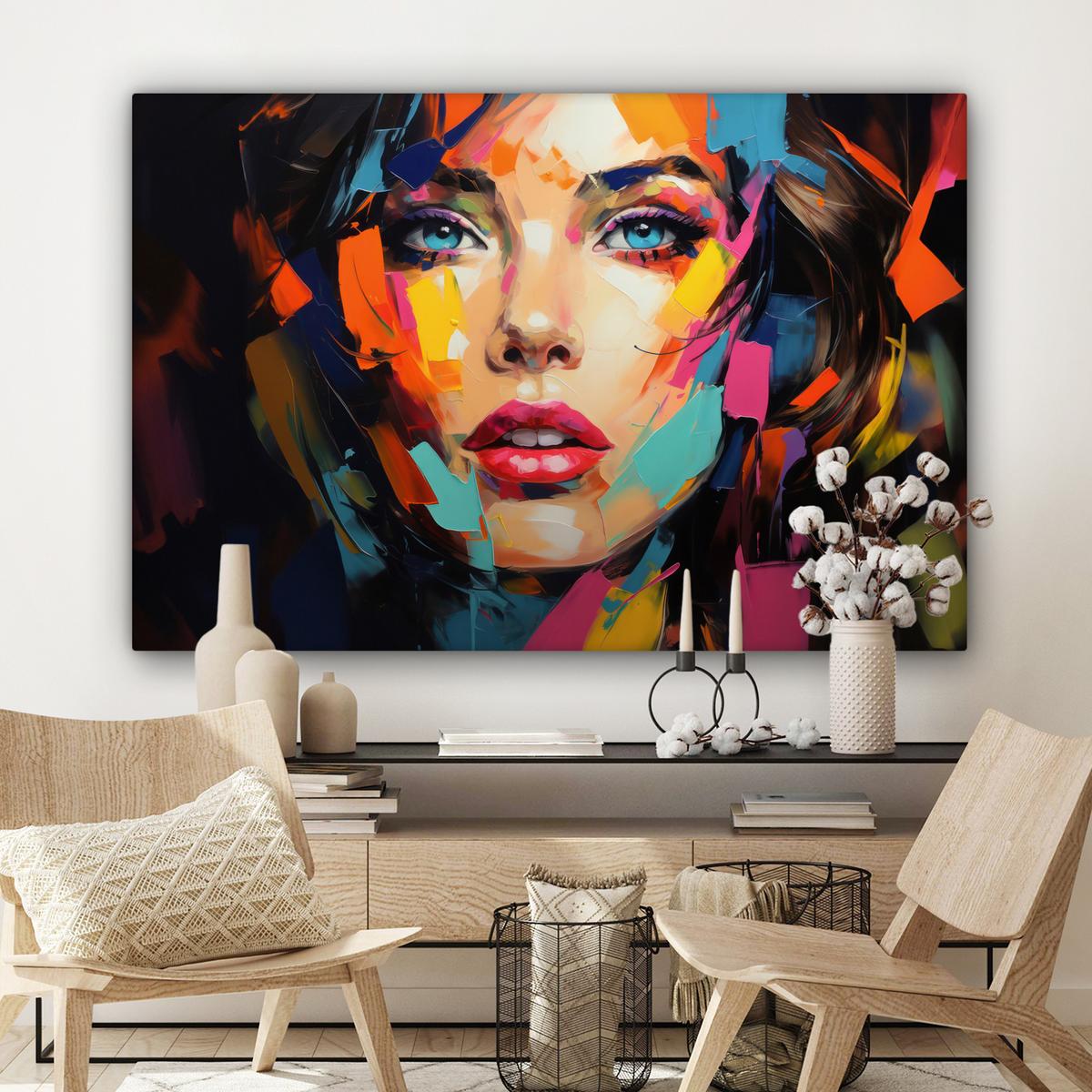 LEINWANDBILD Frau - Porträt - Farbenfroh - Kunst XXL 150x100 cm - Multicolor, Textil (150/100cm) - MuchoWow