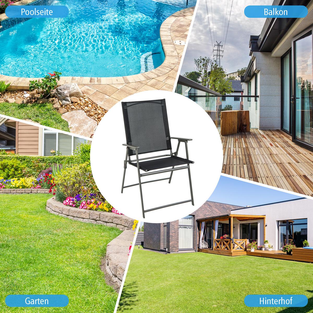 TERRASSENSTUHL Schwarz (2er-Set) - Schwarz, Metall (62/69/58cm) - COSTWAY