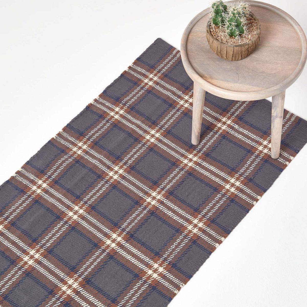 TEPPICHLÄUFER Hamilton, Baumwolle kariert 66/200 cm - Grau, Textil (66/200cm) - Homescapes