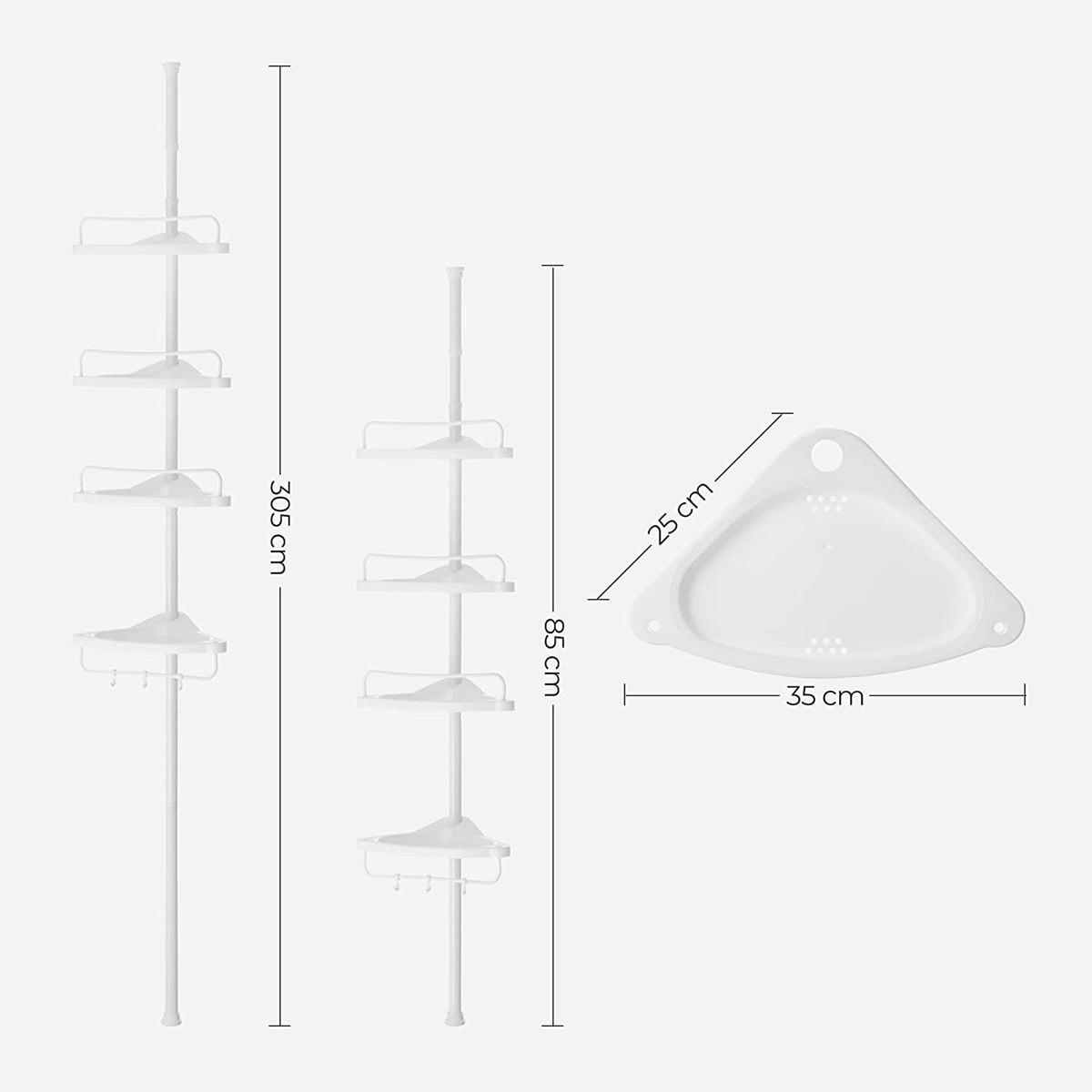 DUSCHREGAL mit 4 Ablagen - H85/305 cm, verstellbar - Weiß, Metall (25/85/7cm) - Calicosy