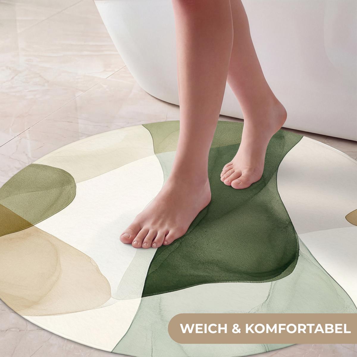 BADEMATTE Japandi - Abstrakt - Grün Badvorleger 70x70 cm - Grün, Textil (70/70cm) - OnlyWow