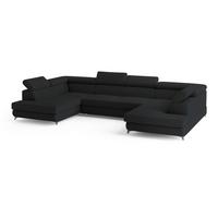 WOHNLANDSCHAFT VINTESSA Schwarz Boucle-Stoff mit Schlaffunktion - Schwarz, Holz (323/89/190cm) - MASSENO