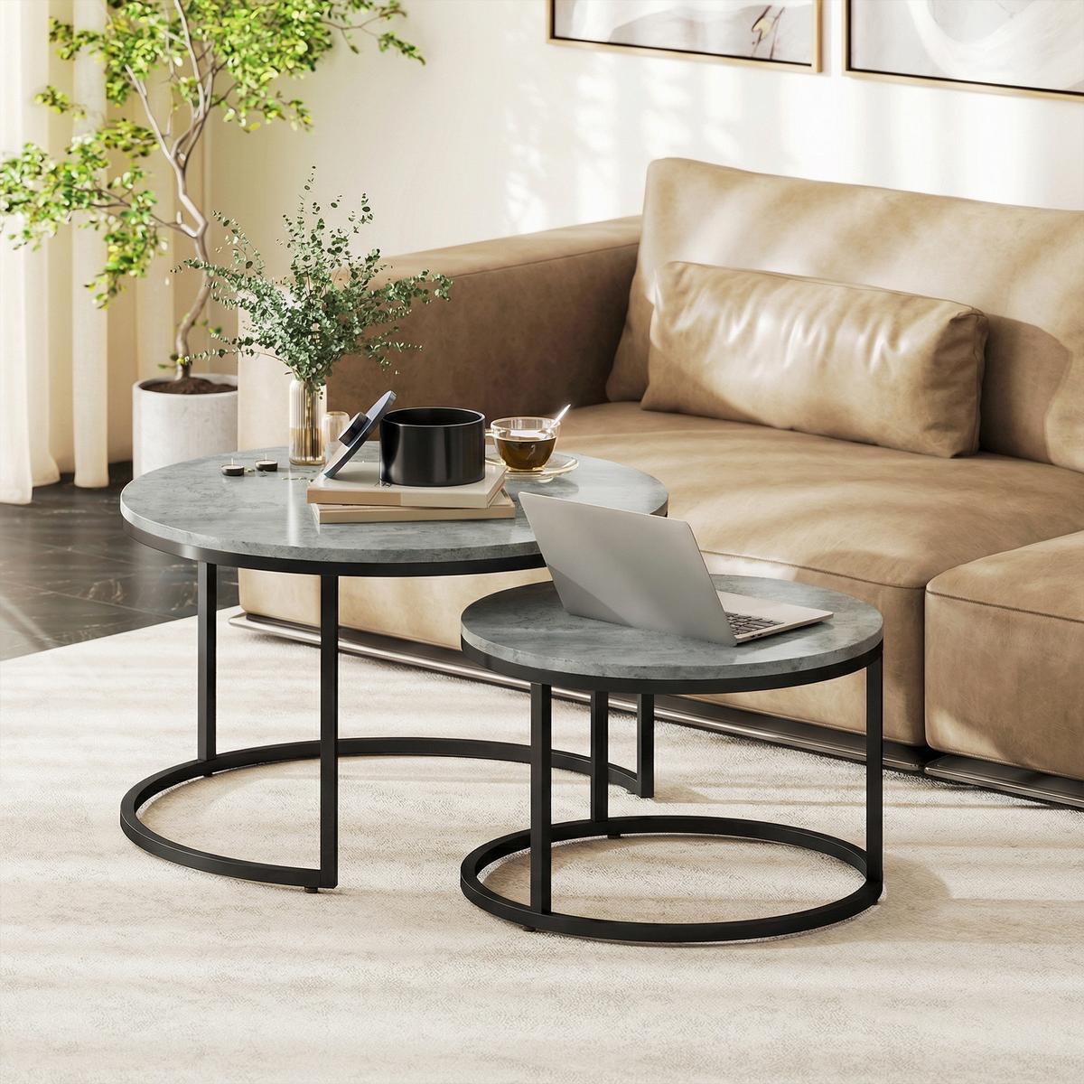 COUCHTISCH 2er Set Metall MDF Grau - Grau, Metall (78.5/78.5/46.5cm) - HOMCOM