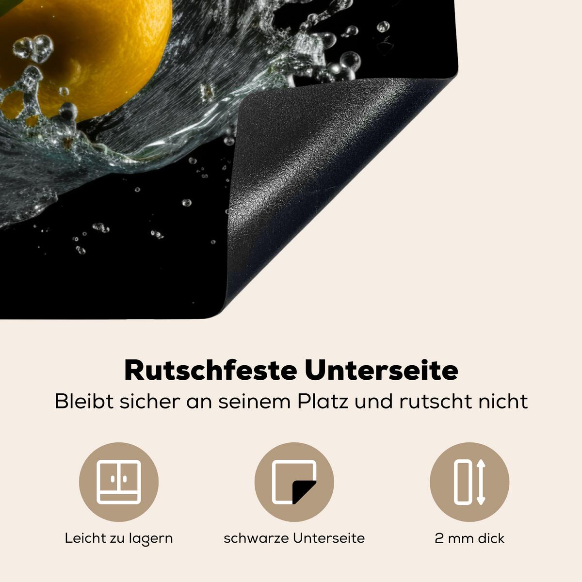 HERDABDECKPLATTE Zitrone - Obst - Gelb - Schwarz Ceranfeldabdeckung 80x52 cm - Gelb, Kunststoff (80/52/0.2cm) - MuchoWow