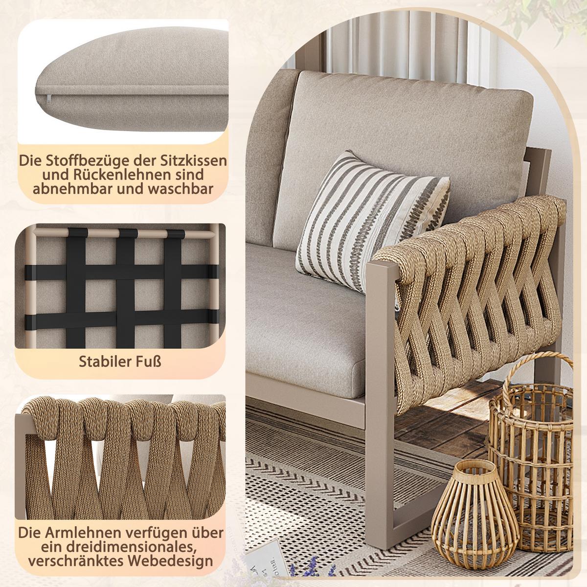 LOUNGEGARNITUR Metall Beige Ecksofa mit 2 Beistelltischen - Beige, Metall - Urban Meuble