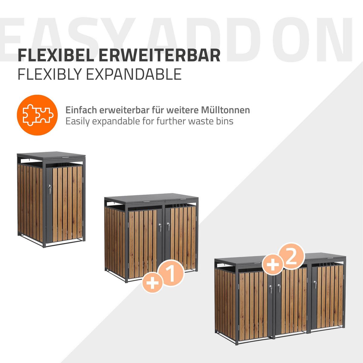 MÜLLTONNENBOX 1er Anthrazit-Holzoptik - Dunkelbraun, Metall (68/120/80cm) - ML-DESIGN