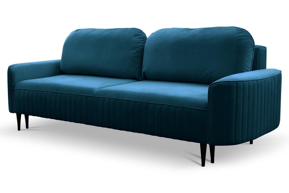 BETTSOFA FILO Blau Velours-Stoff mit Schlaffunktion - Petrol, Holz (244/92/102cm) - MASSENO