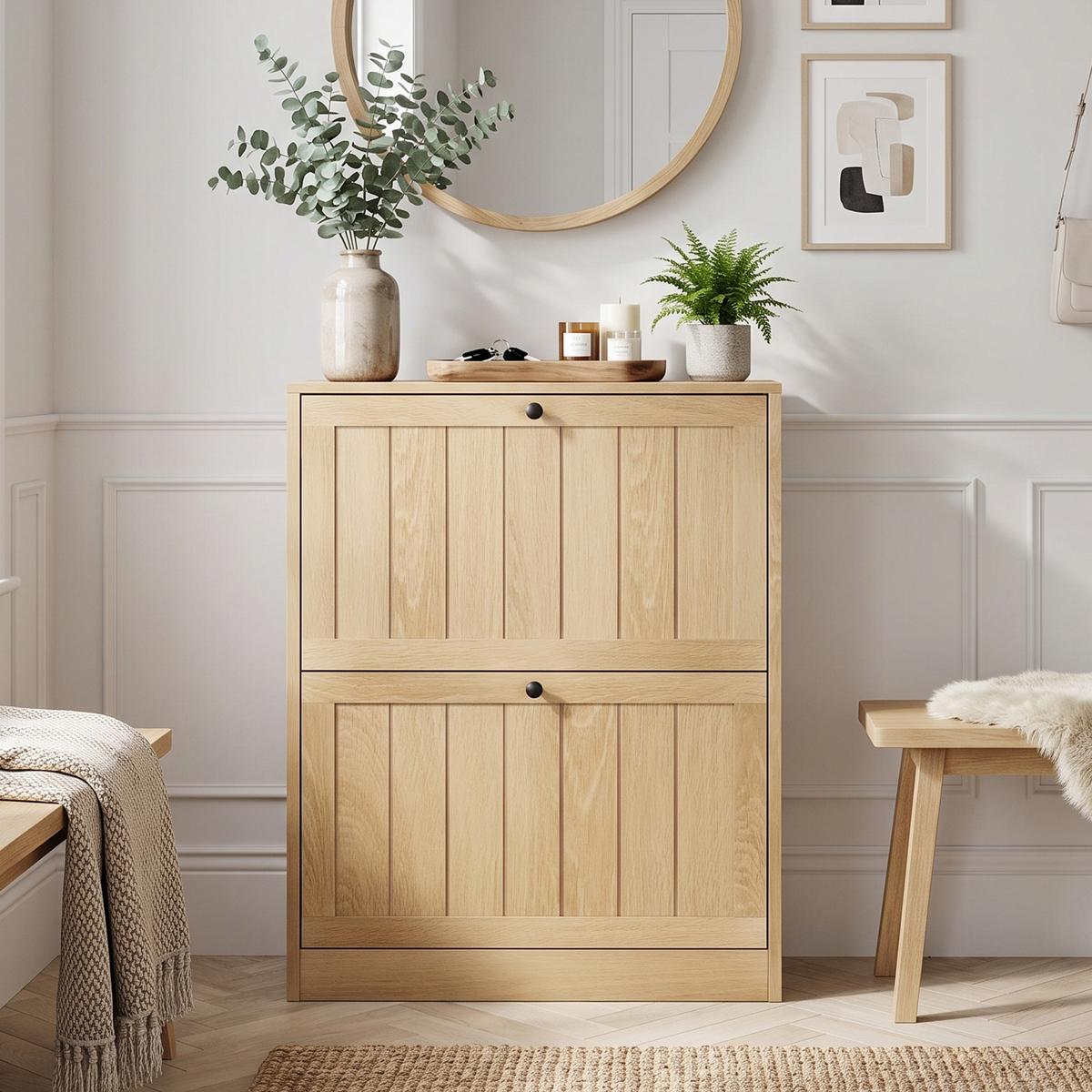 SCHUHESCHRANK Eichenfarben Mit 2 Kippfächern Mid-Century - Eichefarben, Holzwerkstoff (60/80/24cm) - Urban Meuble