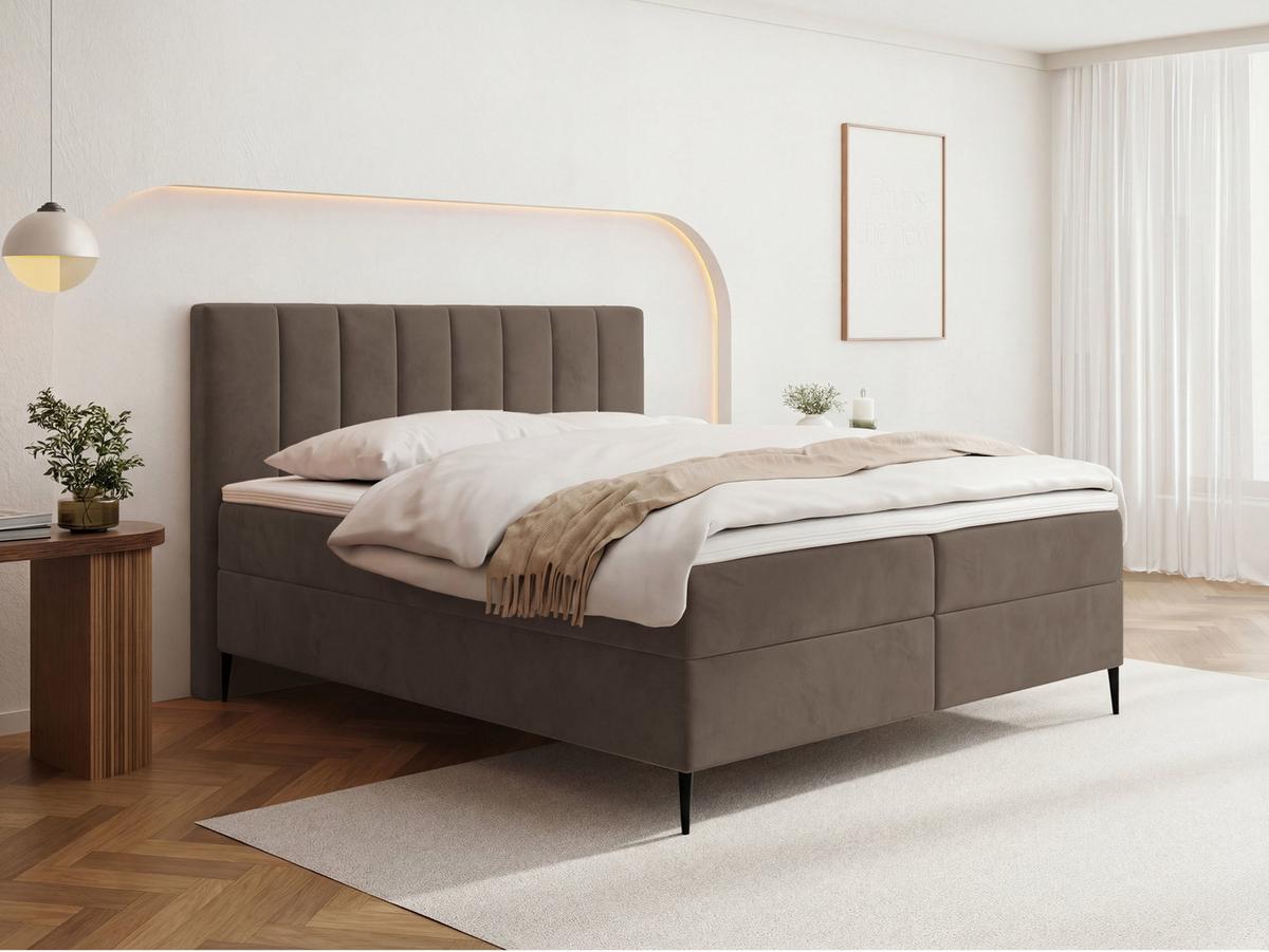 BOXBETT Allen mit Bettkasten, Samt Braun 120x200 cm – inkl. H4 Taschenfederkern Matratze & Foam Topper - Schwarz/Braun, Holz/Holzwerkstoff (120/200cm) - WFL GROUP