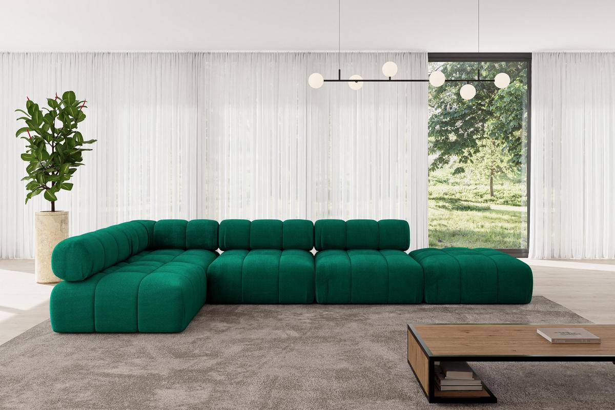 ECKSOFA modulares Sofa Favio-L2 - 380x190x70 cm Dunkelgrün Velours - Dunkelgrün, Holzwerkstoff/Textil (380/190cm) - ALTDECOR