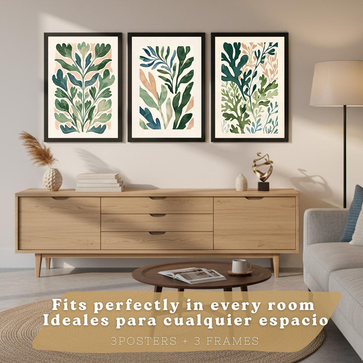 POSTER 3er Bilder-Set Wandbilder Floral Pastell modern Wohnzimmer Deko, Schlafzimmer, Küche, Badezimmer Rahmenlos A4 - Schwarz, Papier (29.7/1/21cm) - Nacnic