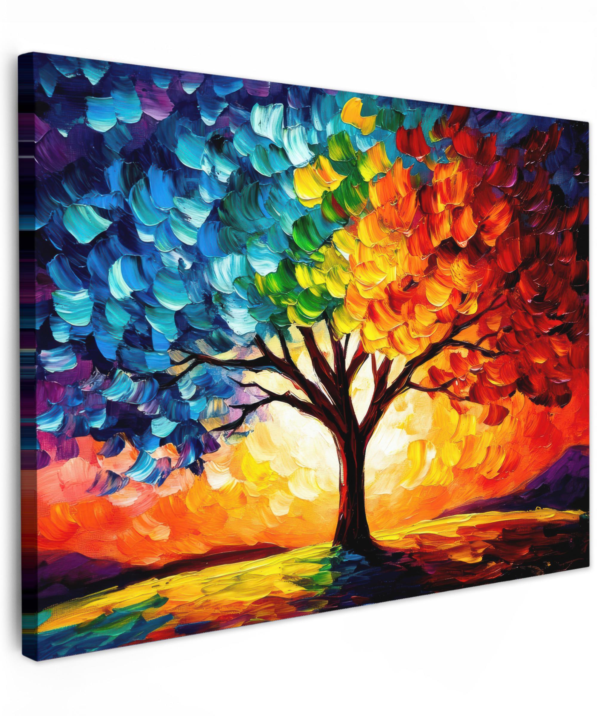 LEINWANDBILD Baum - Kunst - Natur - Sonnenuntergang Wandbild 40x30 cm - Multicolor, Textil (40/30cm) - MuchoWow
