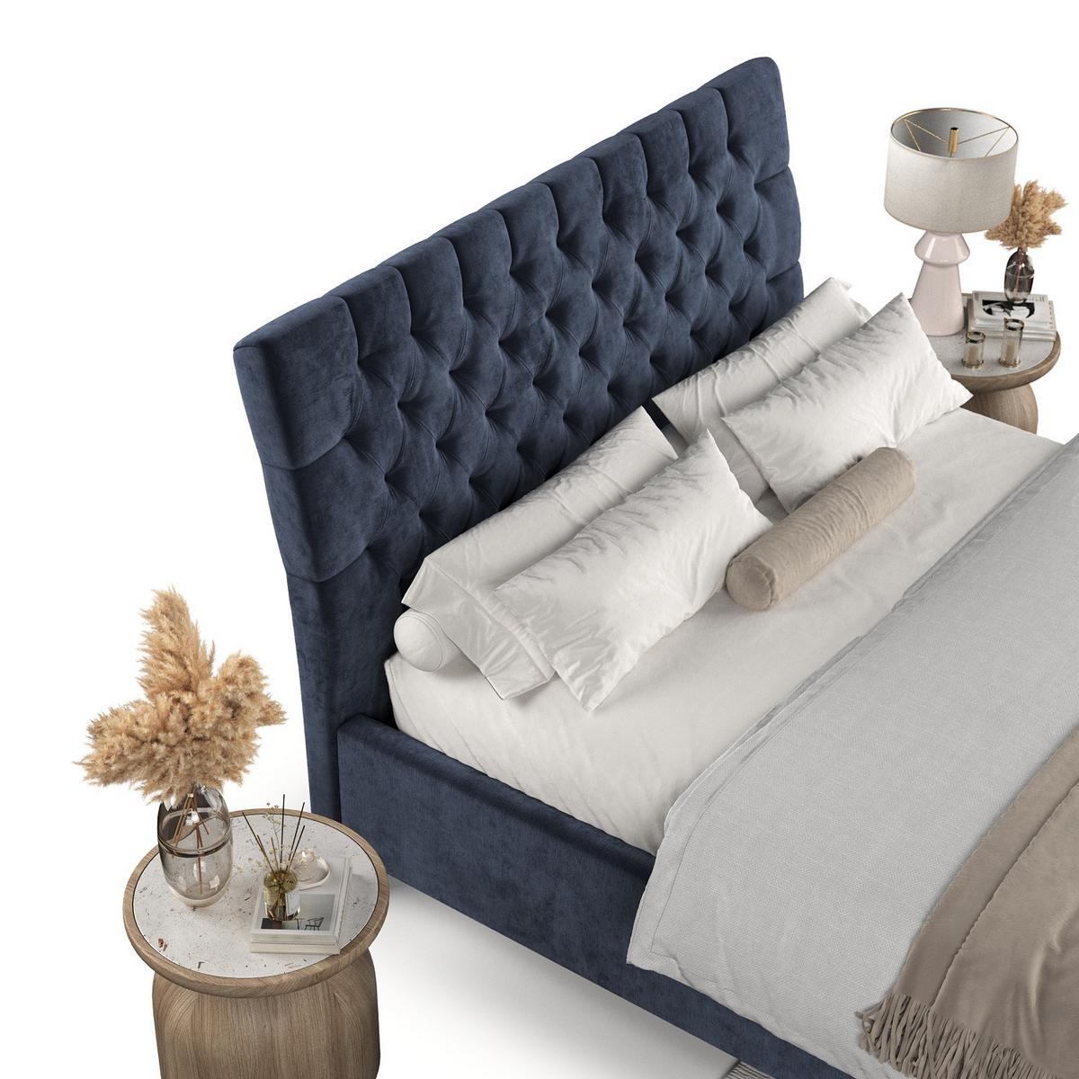 POLSTERBETT Lira 160/200 cm Marineblau im Lotta Stoff - Naturfarben/Dunkelblau, Holz/Holzwerkstoff (160/200cm) - AltaBeds