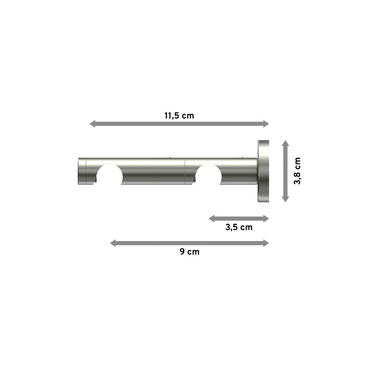 TRÄGER FÜR GARDINENSTANGEN 16 mm Ø, Enorma 2-läufig, Edelstahl - Edelstahlfarben, Metall (11.5/3.8/3.8cm) - INTERDECO