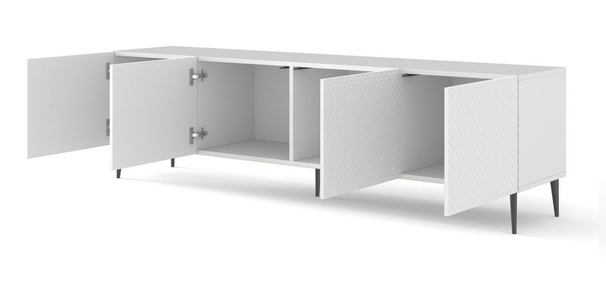 TV LOWBOARD Weiß, Weiß Hochglanz, Schwarz 200/56/42 - Weiß Hochglanz/Schwarz, Holzwerkstoff (200/56/42cm) - RAUMHIRSCH FURNITURE
