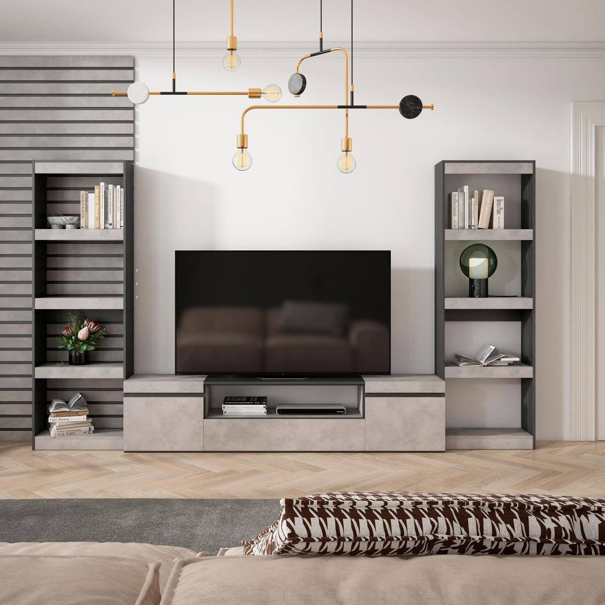 WOHNWAND zementgrau, 320/35/186cm - Grau, Holzwerkstoff (320/186/35cm) - Skraut Home