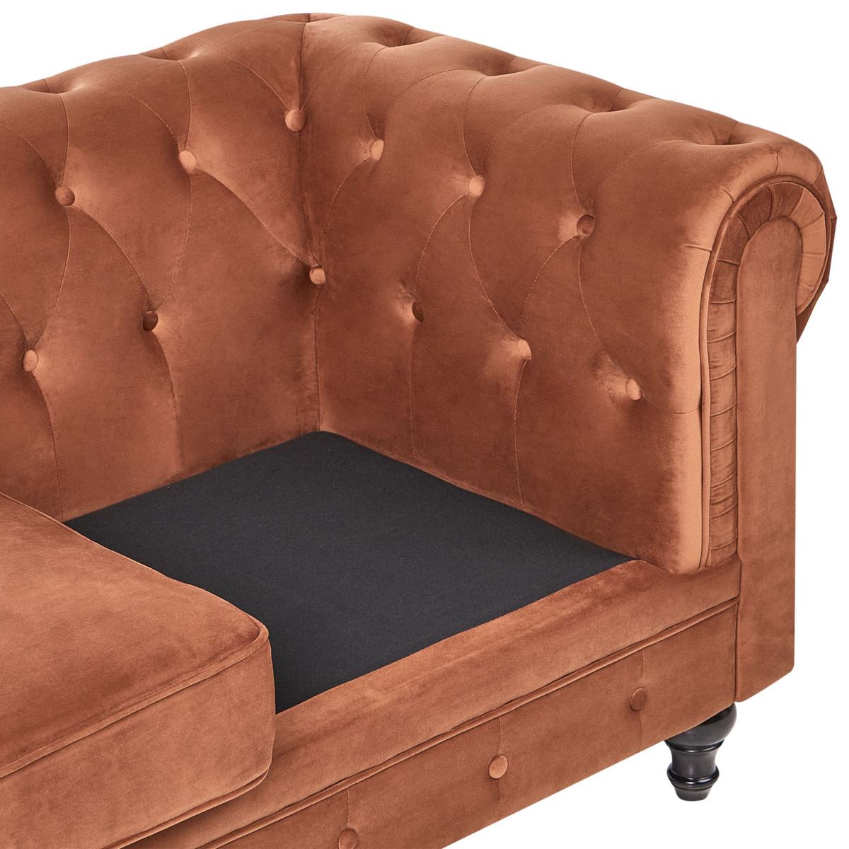 3-SITZER-SOFA Samtstoff Goldbraun Chesterfield - Goldfarben/Braun, Textil (201/70/75cm) - Beliani