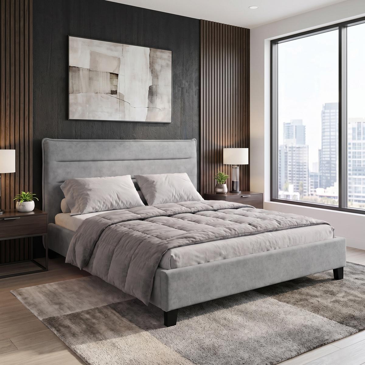 POLSTERBETT Mane, mit Schaumstoffmatratze 10 cm, ohne Bettkasten, 160x200 cm, Velours-Stoff, Grau - Grau, Textil (160/200cm) - Beautysofa