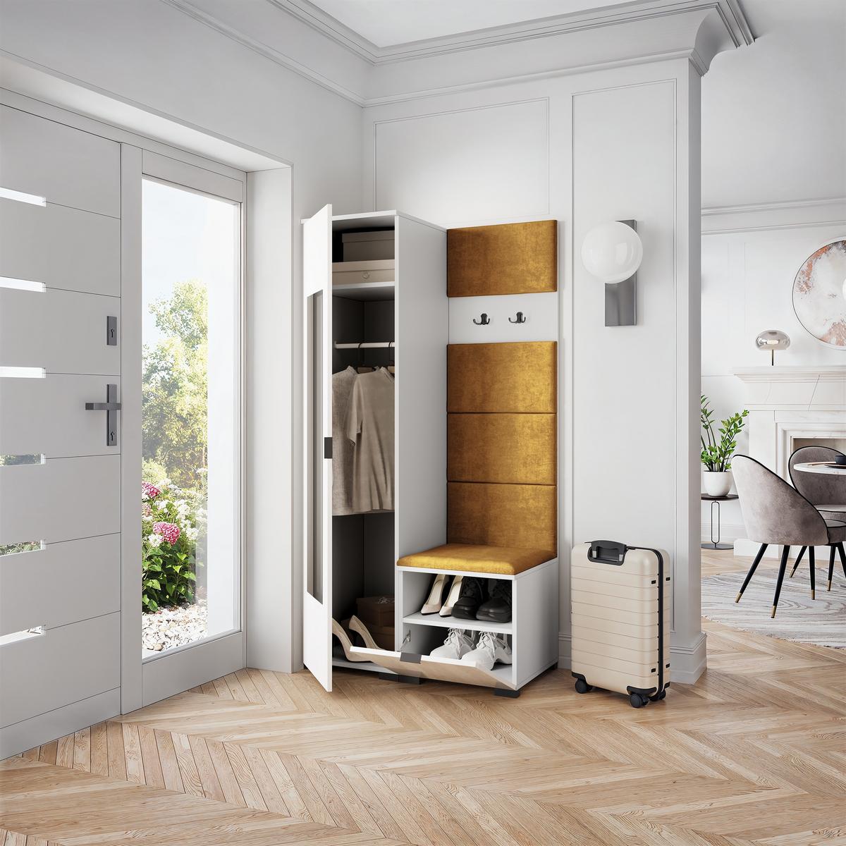 GARDEROBENSCHRANK VIRA 95/181/51 cm Modern Garderobe-Set Weiß - Gelb/Weiß, Holzwerkstoff (95/181/51cm) - MASSENO