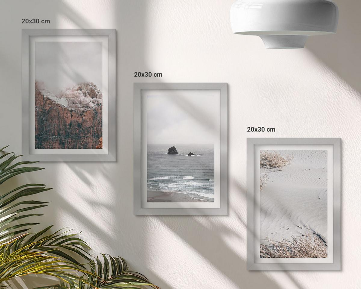 BILDER SET 3er Set - 20x30 cm Silberner Rahmen - Berge, Wolken, Meer, Sand, Natur - Silberfarben, Kunststoff (20/30cm) - TULUP