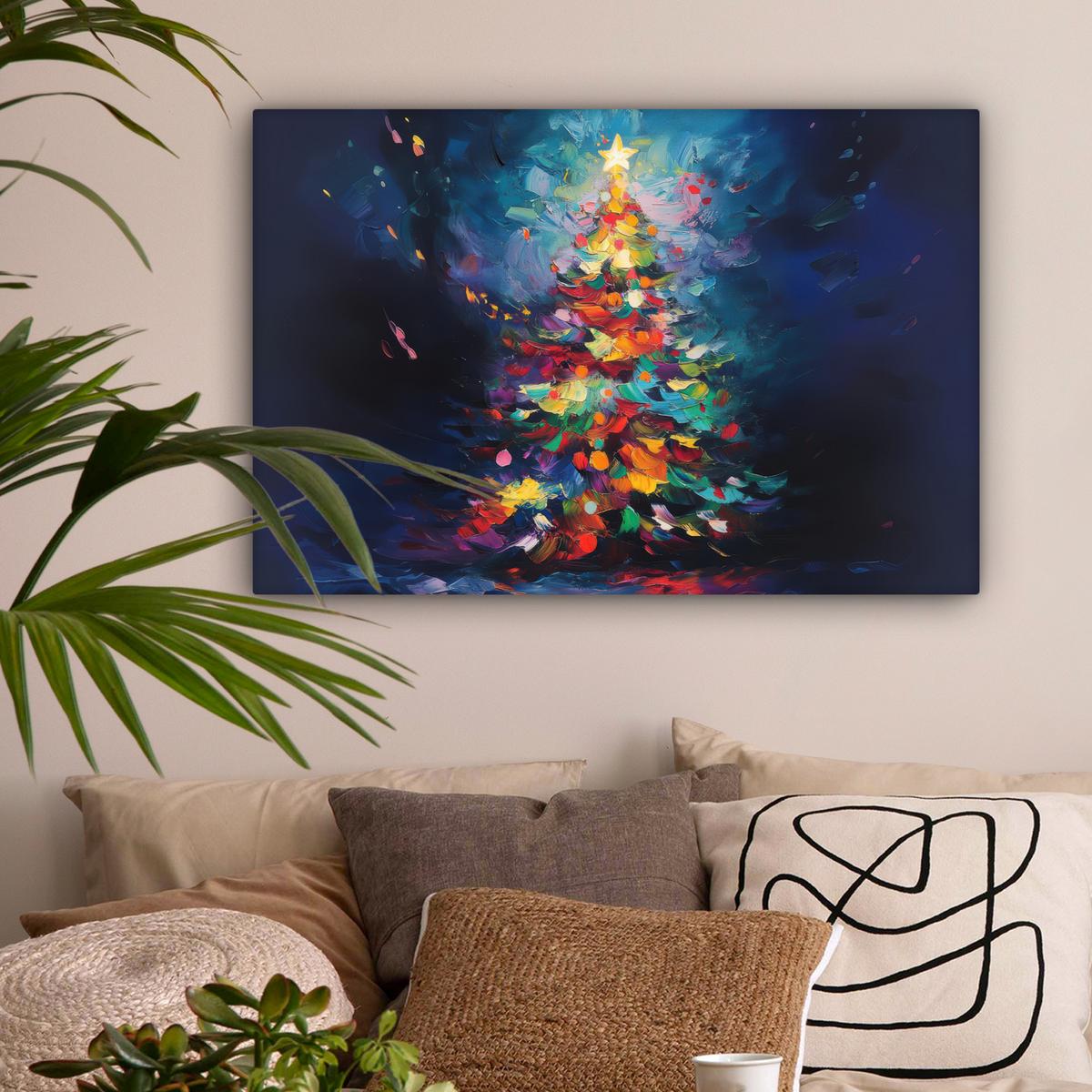 LEINWANDBILD Weihnachtsbaum - Weihnachten - Abstrakt - Farbenfroh Gemälde 60x40 cm - Multicolor, Textil (60/40cm) - MuchoWow