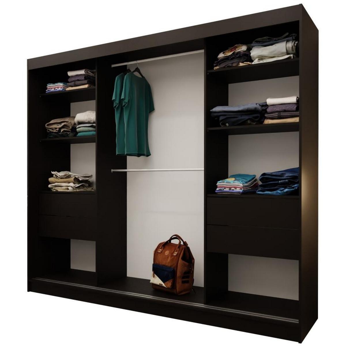 SCHWEBETÜRENSCHRANK Helios II 240/216/61 schwarz+eiche Artisan mit Schubladen - Schwarz/Eiche Artisan, Holzwerkstoff (240/216/61cm) - Beautysofa