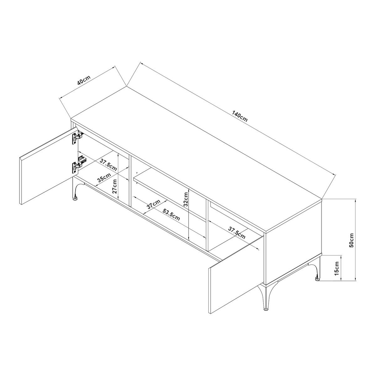 TV-ELEMENT Kistiandi - Eichefarben, Holzwerkstoff/Metall (140/50/40cm) - [en.casa]