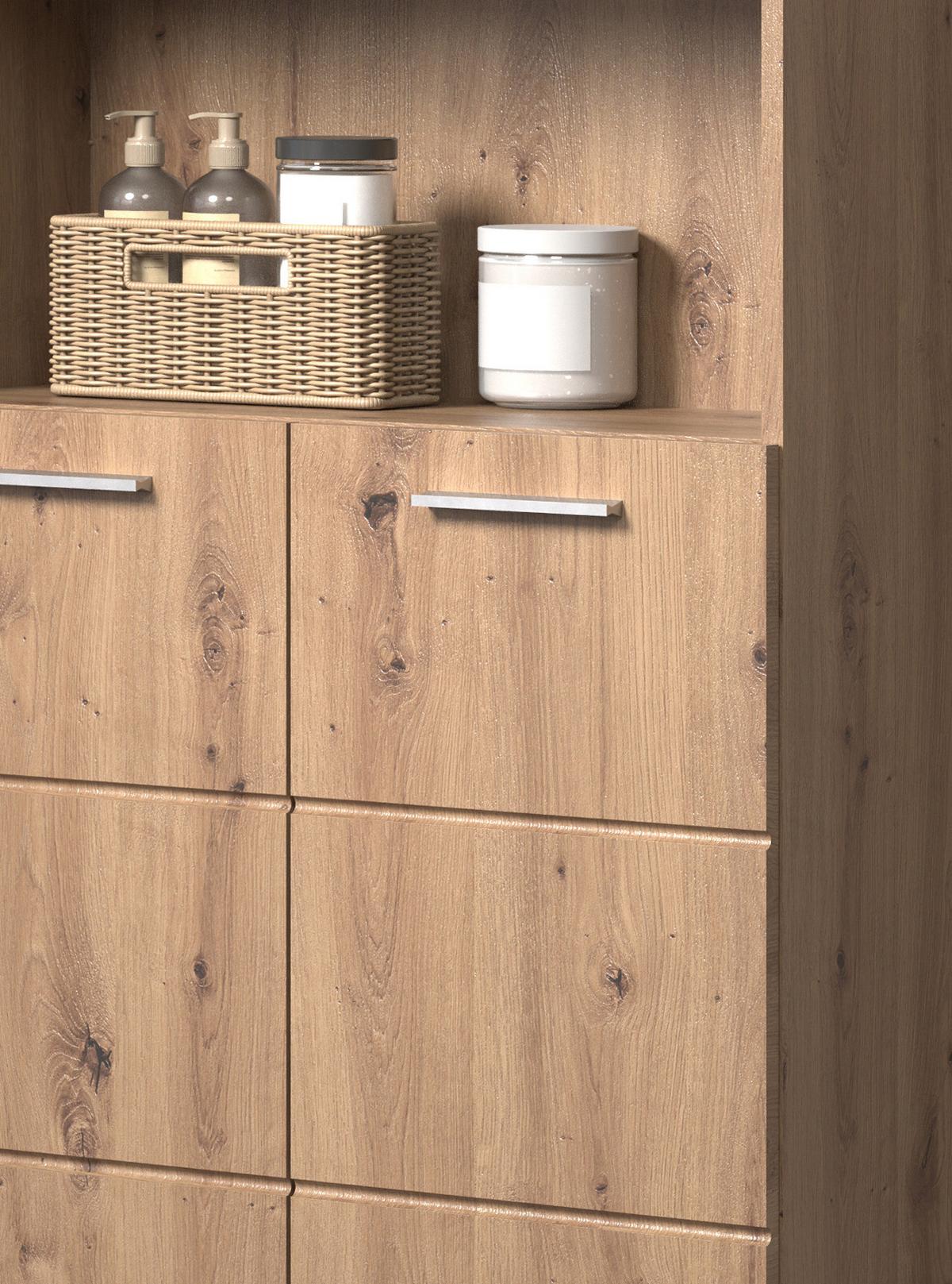 HOCHSCHRANK Asteiche 73 x 190 cm, Badschrank 4-türig - Eichefarben, Holzwerkstoff/Kunststoff (73/190/31cm) - Top.Furn