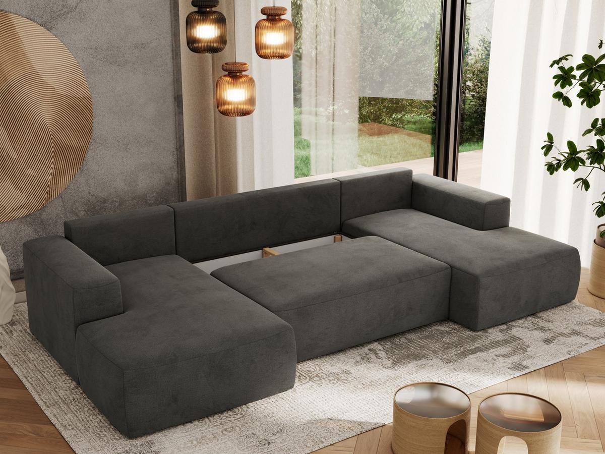 WOHNLANDSCHAFT TRENTINO U Dunkelgrau Velvet - Dunkelgrau/Schwarz, Kunststoff/Textil (334/91/163cm) - MKS