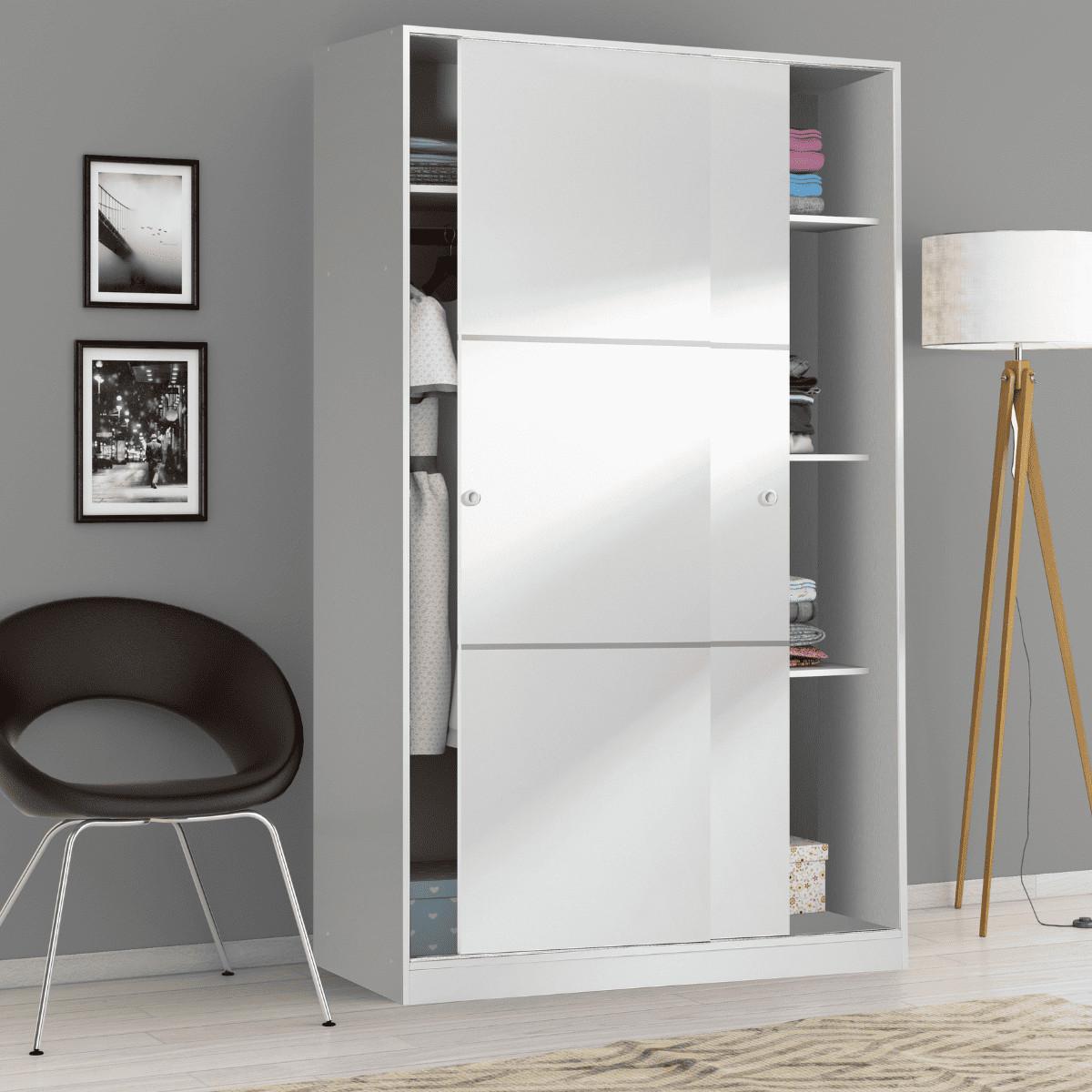 SCHRANK mit 2 Schiebetüren, Weiß 120/200/50 cm - Weiß, Holzwerkstoff (120/200/54cm) - Calicosy