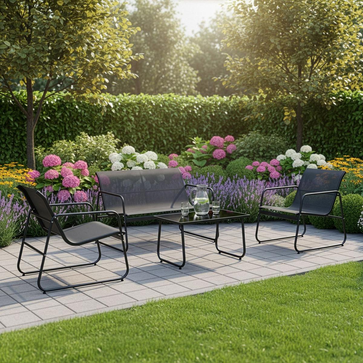 GARTENMÖBELSET Genua 4-tlg. Anthrazit - Anthrazit, Metall - Juskys