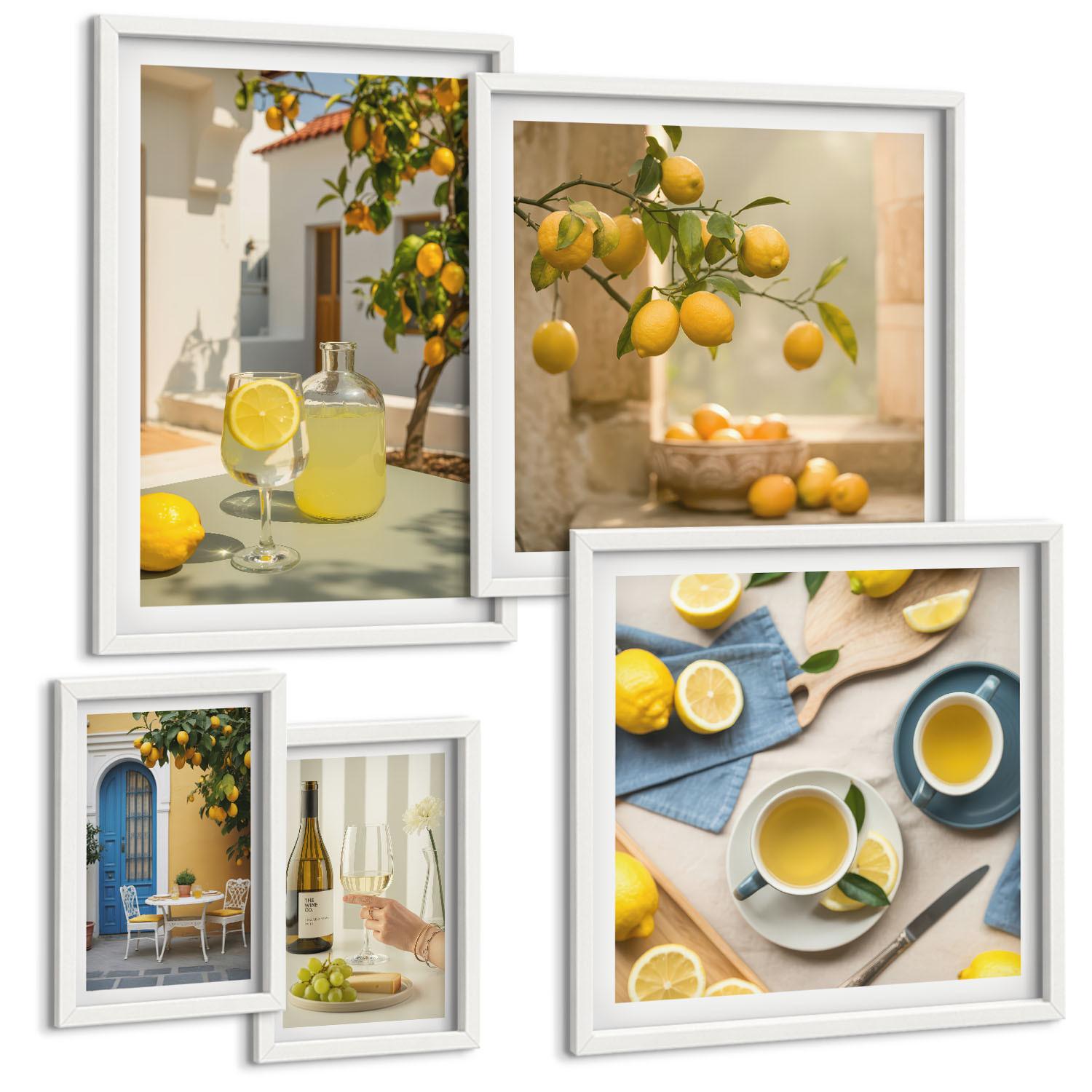 BILDER SET 5er Set - 50x50 cm & 20x30 cm & 40x60 cm Weißer Rahmen - Patio Sun Limonade - Weiß, Kunststoff (40/60cm) - TULUP