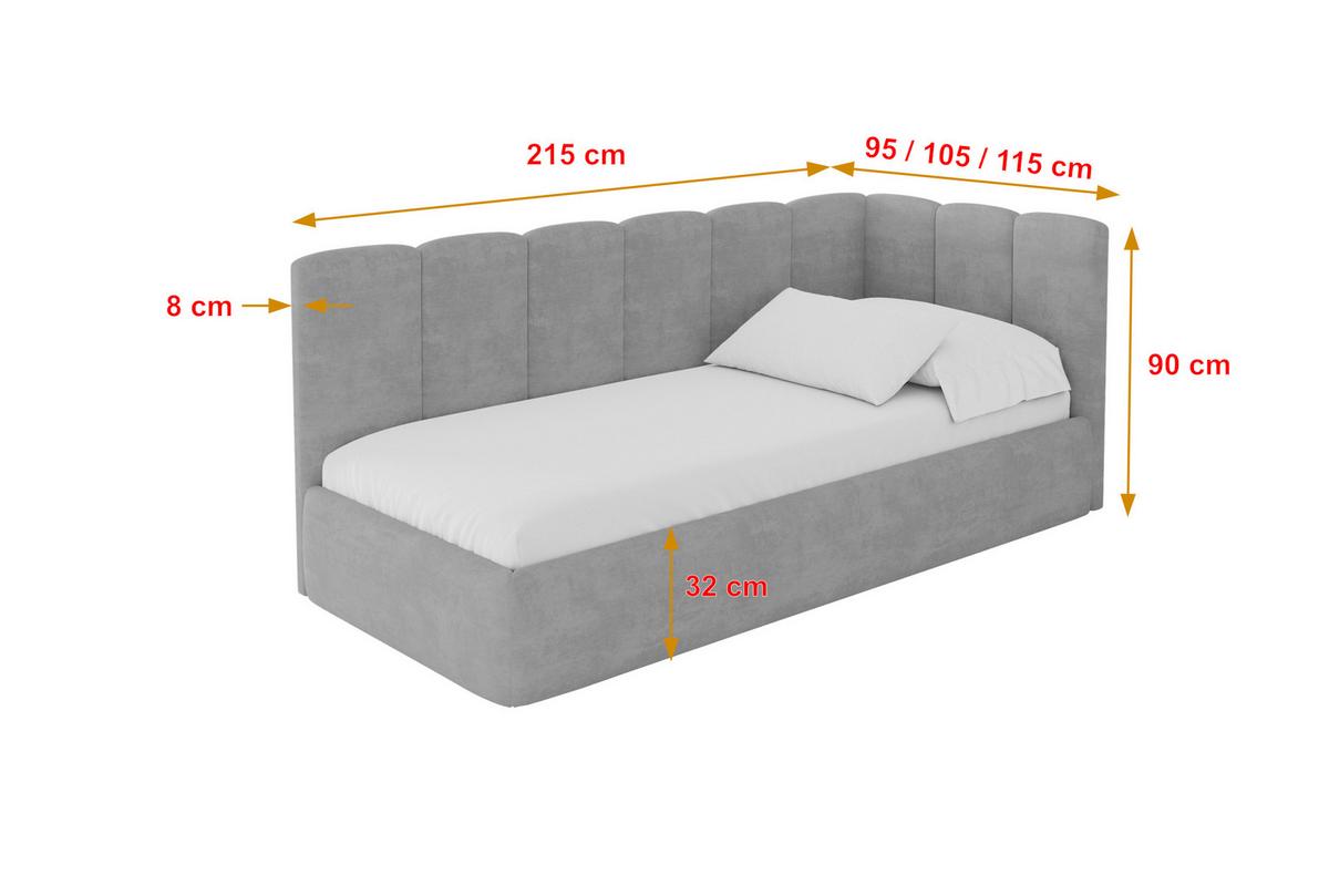 EINZELLBETT Jugendbett mit Bettkasten und Matratze H3/H4, Links - DEXY 100x200 Grau - Hellgrau, Holzwerkstoff/Textil (100/200cm) - ALTDECOR