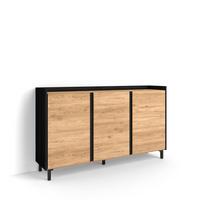 SIDEBOARD, Eiche und Schwarz, 156/35/91cm, mit Beinen - Eichefarben, Holzwerkstoff (156/91/35cm) - Skraut Home
