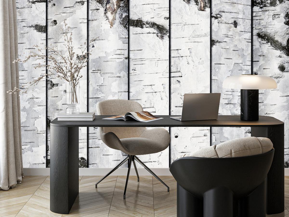 FOTOTAPETE für Schlafzimmer Birkenrinden Imitation Weiß Baum 300x210 - Schwarz/Weiß, Papier (300/210cm) - Muralo