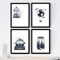 POSTER Set mit 4 Freier Wald A4 Schwarzer Rahmen - Schwarz, Papier (29.7/3cm) - Nacnic