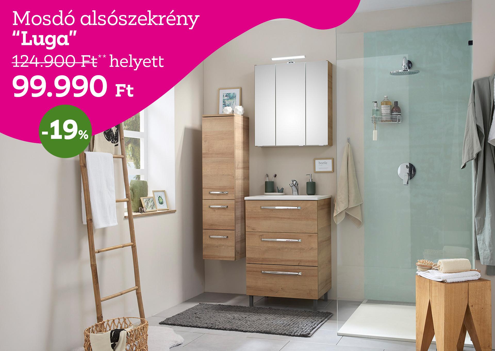 mosdó alsószekrény Luga 124900 Forint helyett 99990 Forint, kedvezmény mértéke 19%
