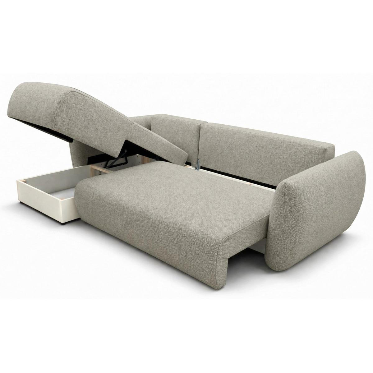 ECKSCHLAFSOFA Zordo GRAUBEIGER CHENILLE LINKS MIT ZWEI BETTKÄSTEN - Taupe/Schwarz, Kunststoff/Textil (256/170cm) - Selsey