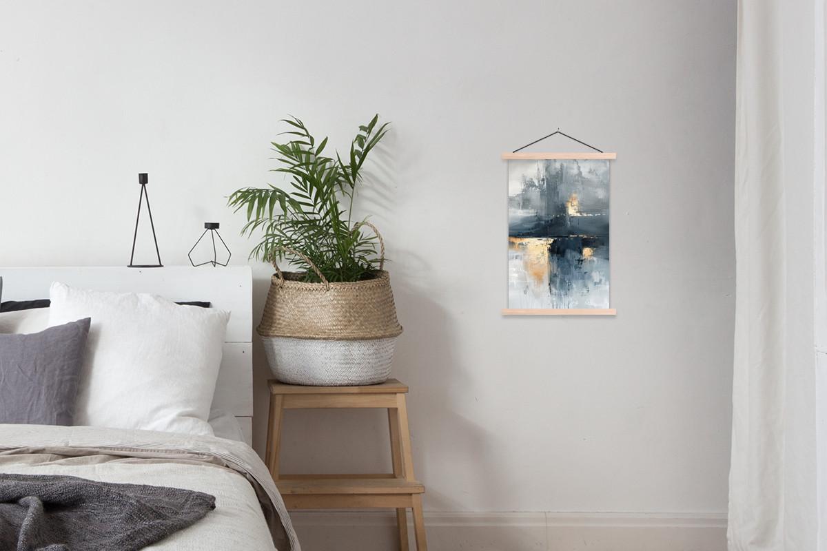 POSTER MIT MAGNETLEISTEN Kunst - Grau - Gold - Abstrakt Deko Wohnzimmer 40x60 cm - Dunkelgrau, Textil (40/60/0.15cm) - MuchoWow