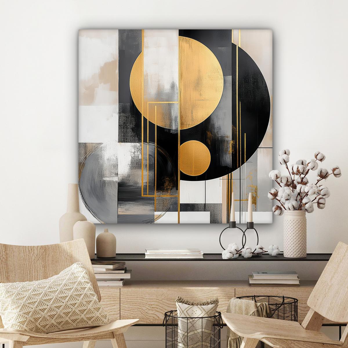 LEINWANDBILD Abstrakt - Gold - Silber - Formen - Ästhetisch - Modern Deko Groß 90x90 cm - Goldfarben, Textil (90/90cm) - MuchoWow