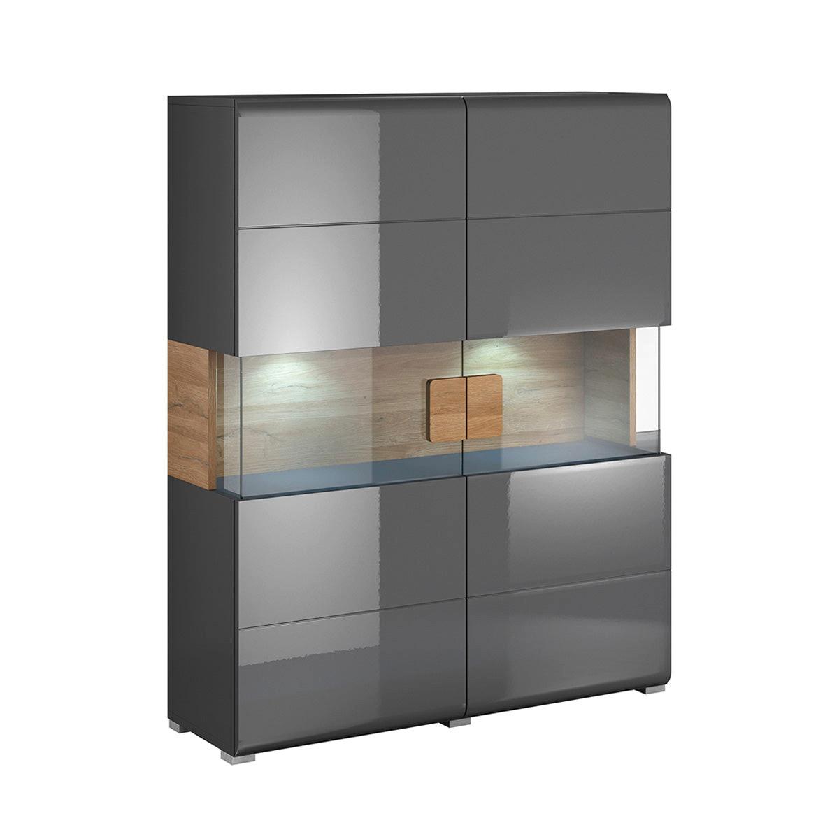 GESCHIRRSCHRANK Jules Grau und Holz - Grau, Holzwerkstoff (122/152/39cm) - Petits-meubles