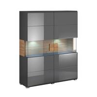 GESCHIRRSCHRANK Jules Grau und Holz - Grau, Holzwerkstoff (122/152/39cm) - Petits-meubles