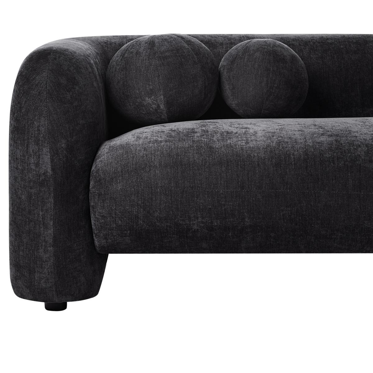 3-SITZER-SOFA Chenillegewebe Schwarz Leiren - Schwarz, Textil (224/68/87cm) - Beliani