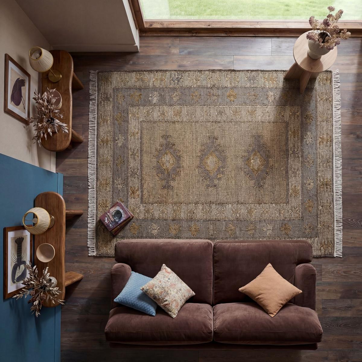 NATURTEPPICH handgewebt mit Fransen BERMEO, im Vintage-Stil, Natur, 140 x 200 cm - Beige, Textil (200/140cm) - KADIMA DESIGN