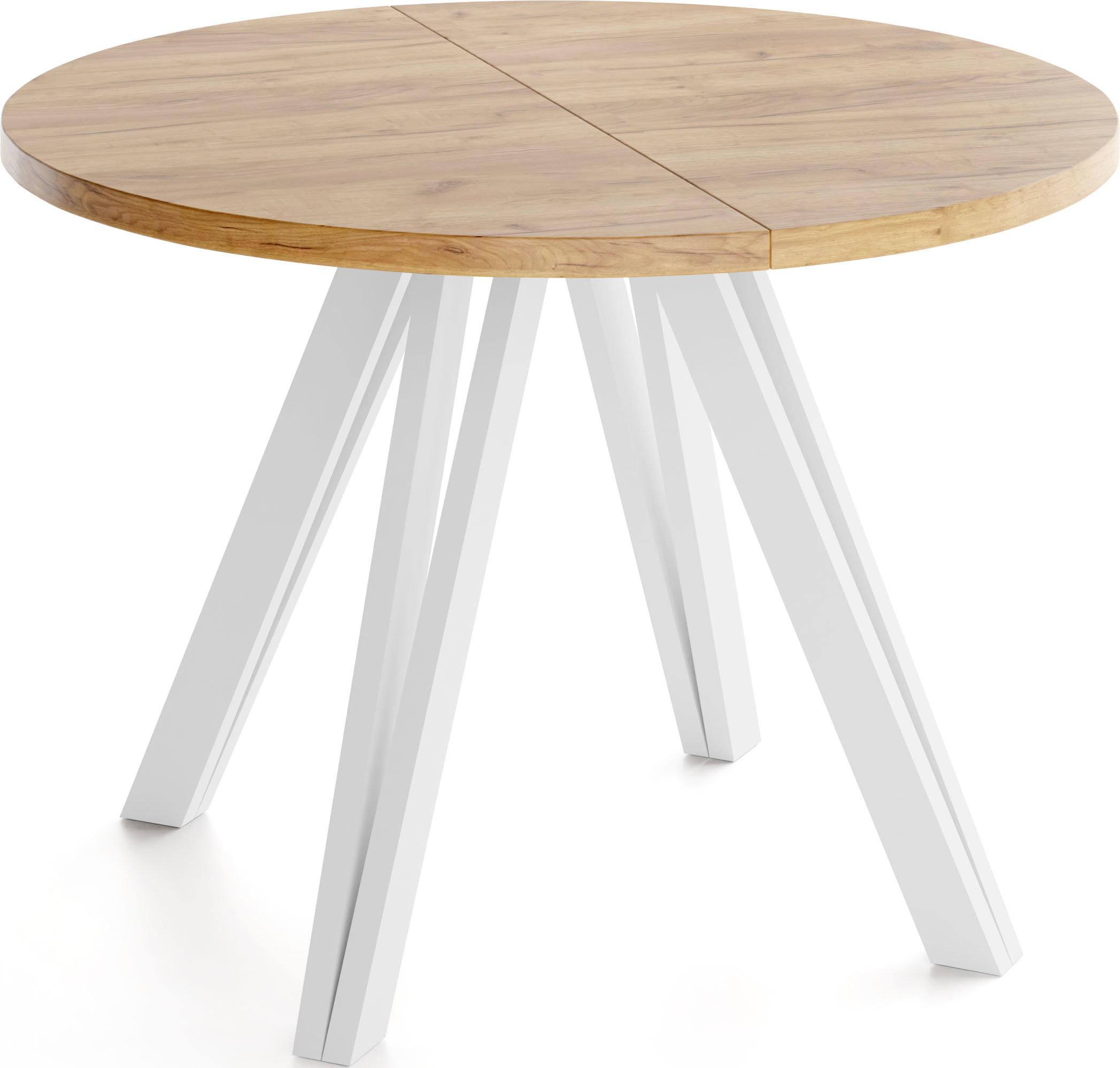 ESSTISCH Ravero runder ausziehbarer, Eiche Braun 100-180/100/77 cm - Eiche Wotan/Weiß, Holz/Holzwerkstoff (100/180/76.5cm) - WFL GROUP