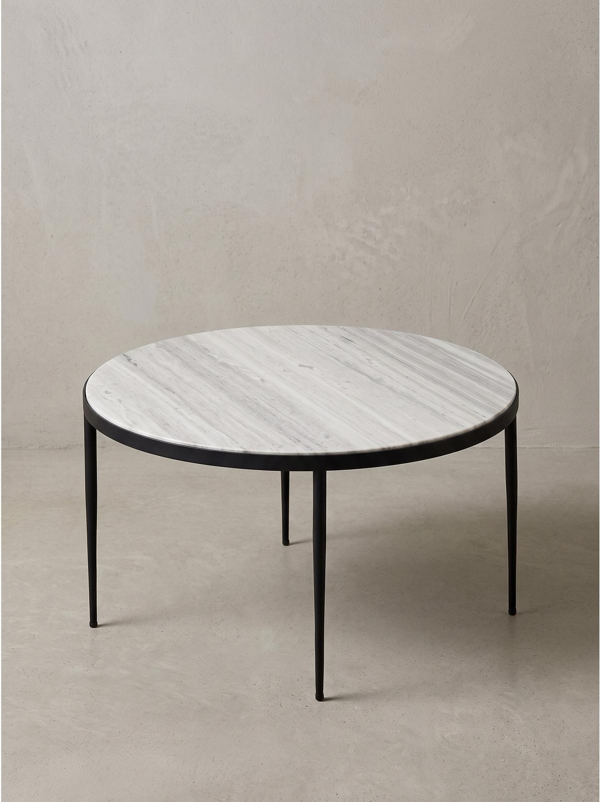COUCHTISCH OMBRONE, Marmor, Grau-Marmoroptik, Ø 70 x 42 cm - Schwarz/Weiß, Stein/Metall (70/70/42cm) - KADIMA DESIGN