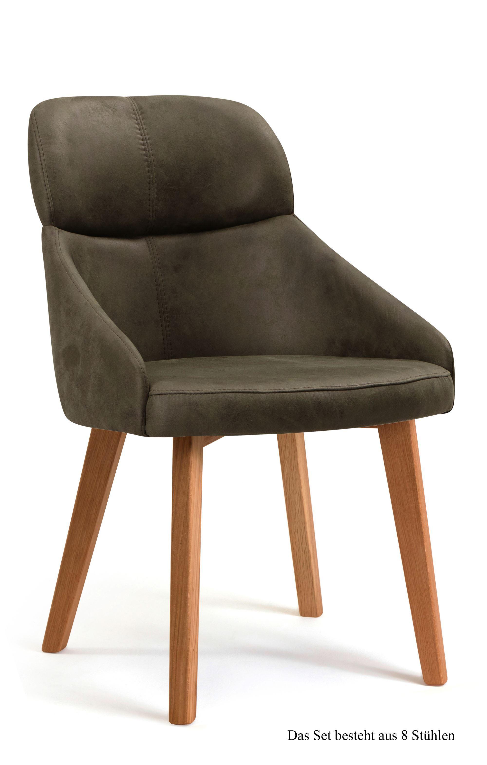 ESSZIMMERSTUHL (8er-Set) Dasya 52x82x63 Eiche geölt/Khaki - Dunkelgrün/Eichefarben, Kunststoff (63/82/52cm) - 58aufmkessel